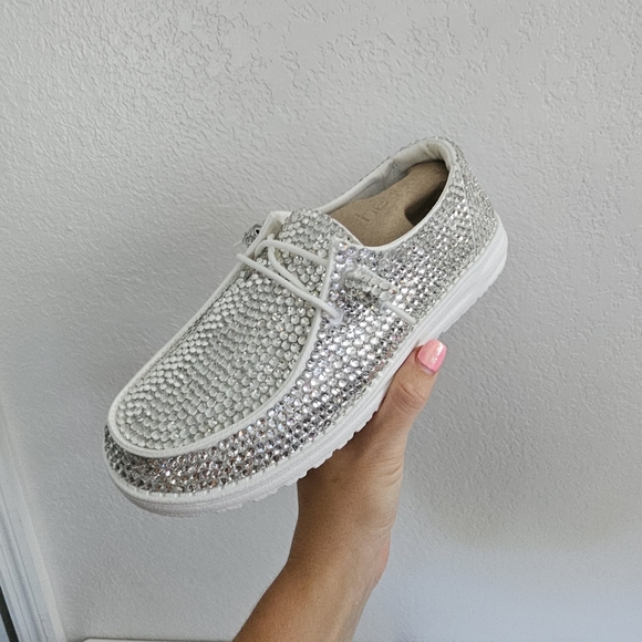 Bling Bedazzled Sparkle Hey Dude Shoes Slip On custom rhinestoned by hand - Picture 8 of 9
